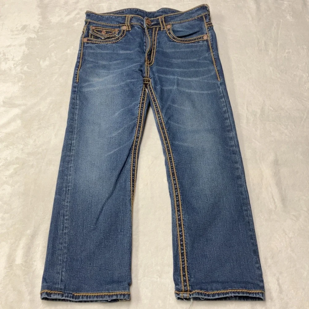 True Religion Rope Stitch Jeans Relaxed Straight Flap Pocket 34 Fit 36x28 USA